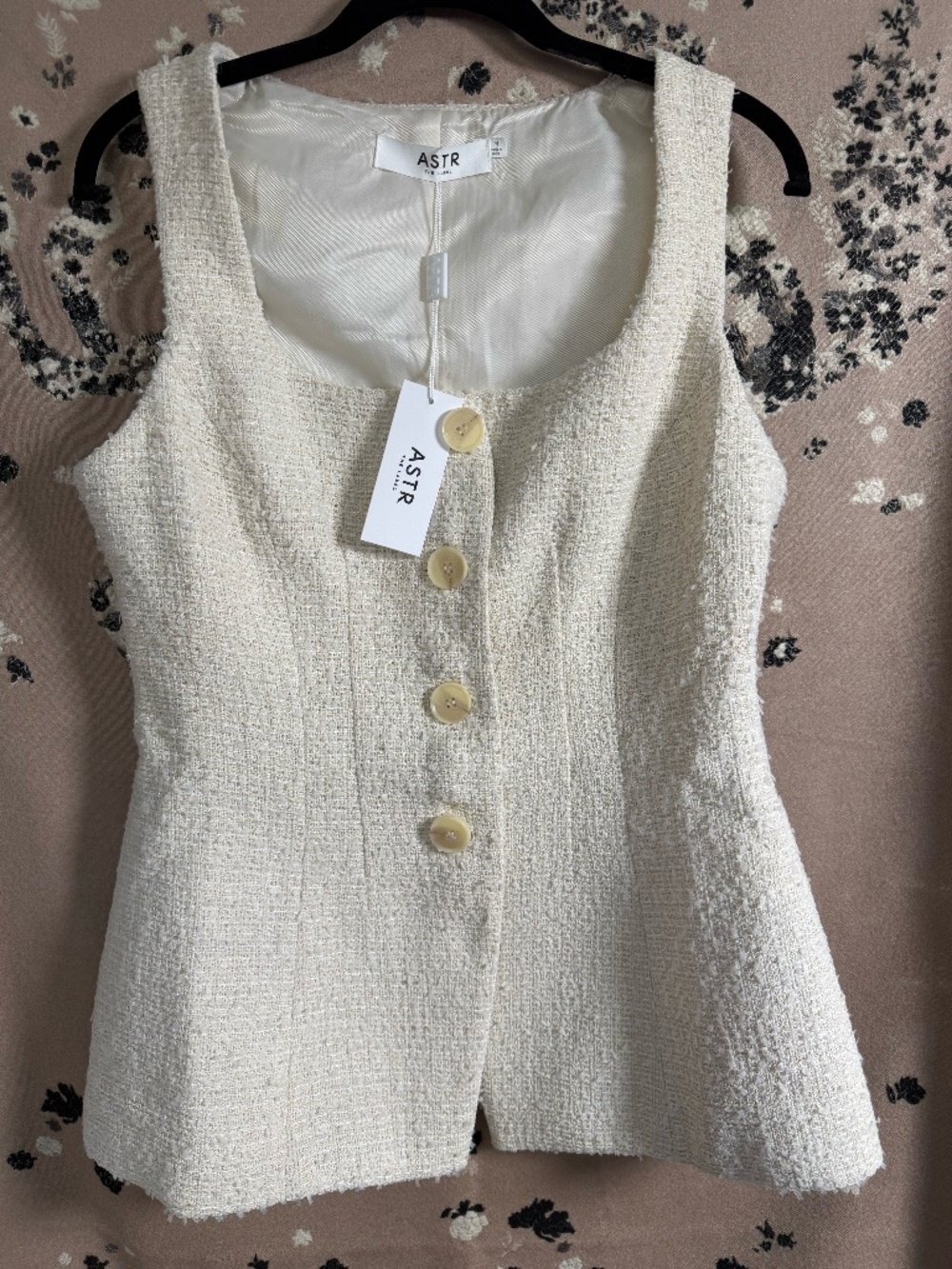ASTR The Label Pedrine Ivory Tweed Button Front Vest NWT M